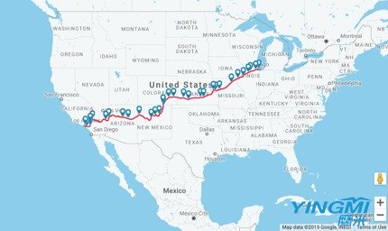 The route of Southwest Chief 