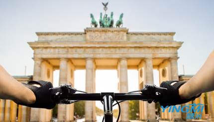 Closeup of bike handles in front of Brandenburg Gate, Berlin