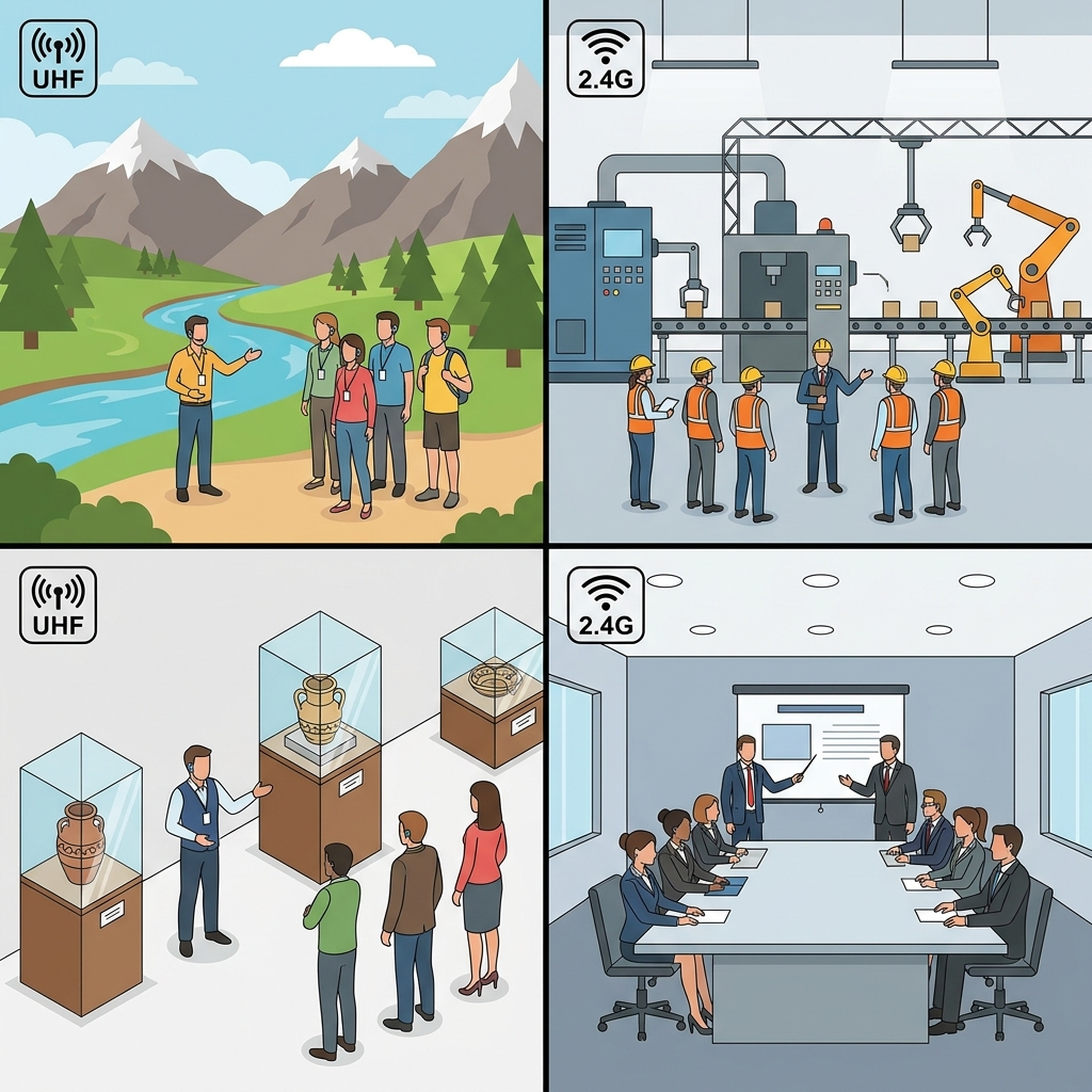 Signal coverage requirements and selection suggestions for tour guide systems in different scenarios